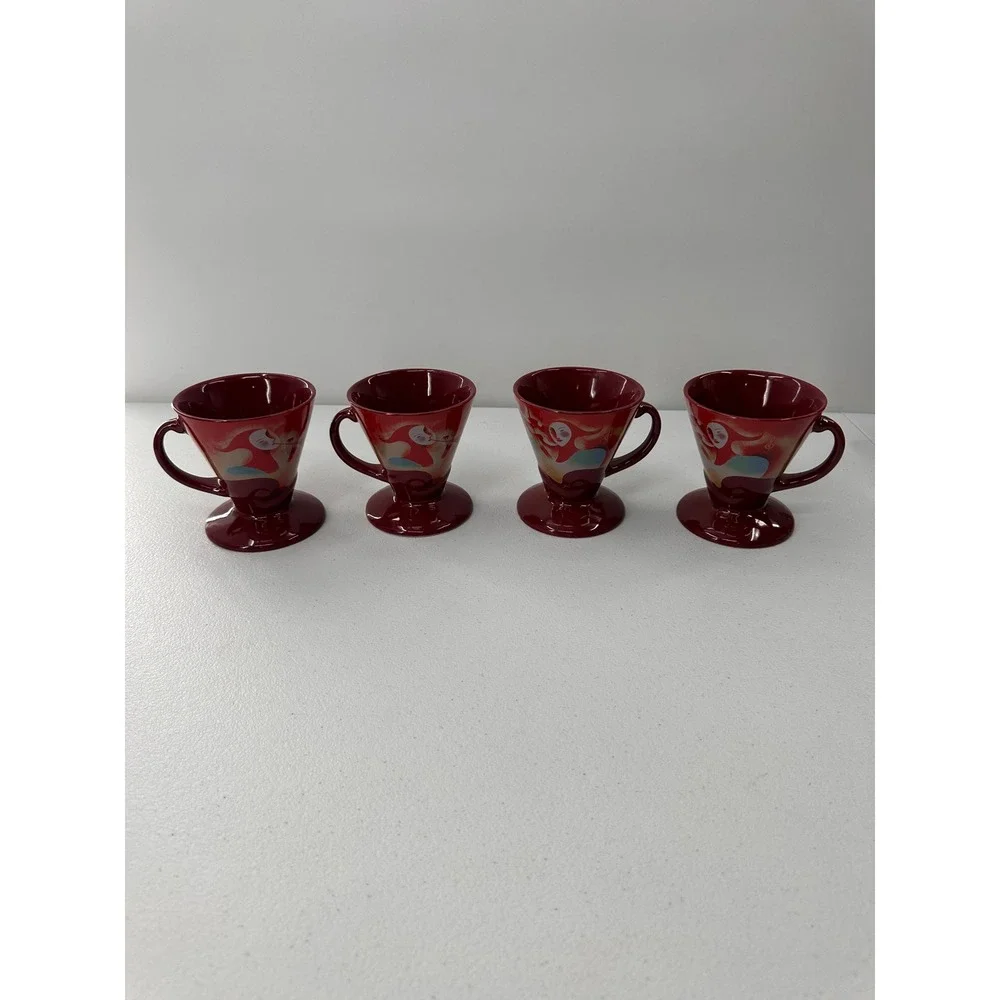 Frangelico Liqueur Mugs Set 4 Linda Spivey 1999 Burgundy Red Pedestal Coffee Cup